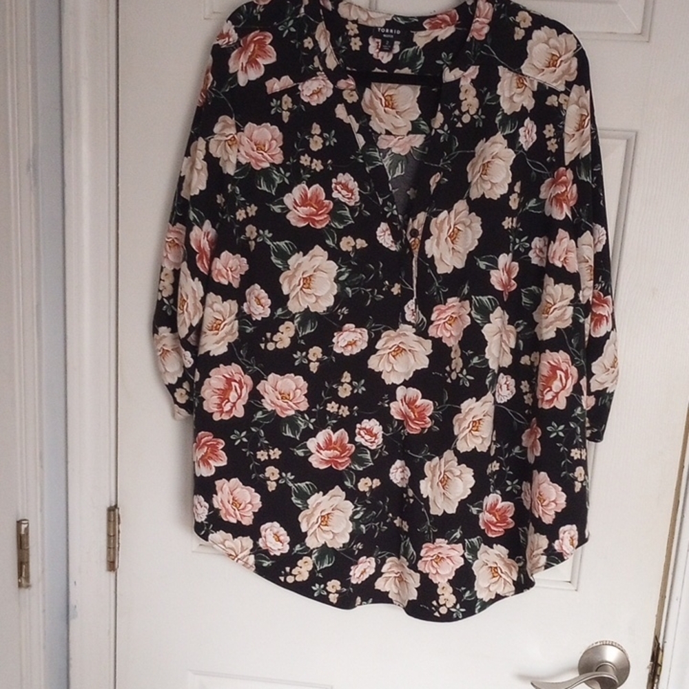 Torrid Black Floral Blouse